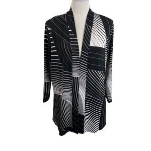 Susan Graver Liquid Knit Open Cardigan Top Women's  Sz Large Black White Stretch